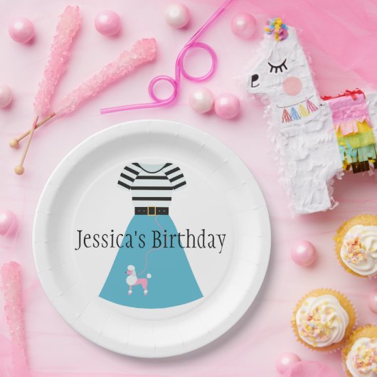 Assiettes En Carton Jupe Retro Blue Poodle (Fête)