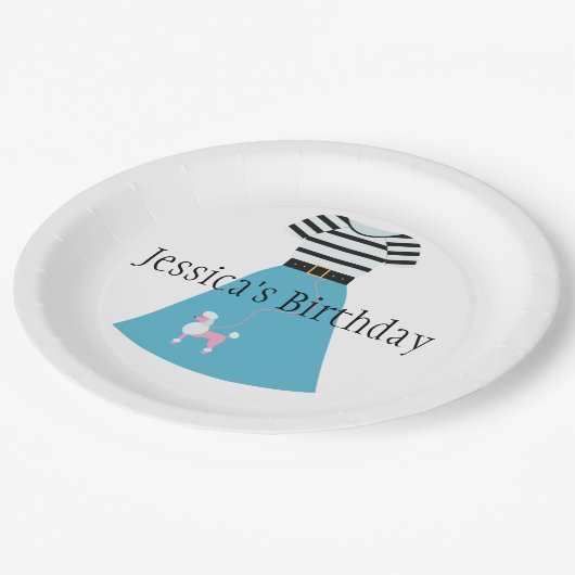 Assiettes En Carton Jupe Retro Blue Poodle (Angle)