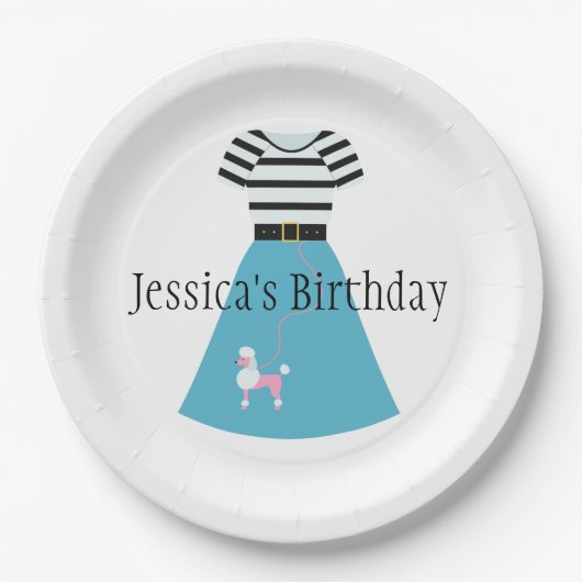 Assiettes En Carton Jupe Retro Blue Poodle (Devant)