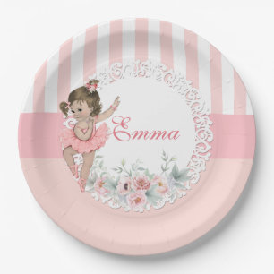 Assiettes En Carton Jupon rayé rose de ballerine Fleurs en dentelle