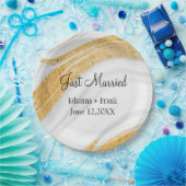 Assiettes En Carton Juste marié blanc et or Agate (Fête)