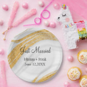 Assiettes En Carton Juste marié blanc et or Agate (Fête)