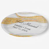 Assiettes En Carton Juste marié blanc et or Agate (Angle)