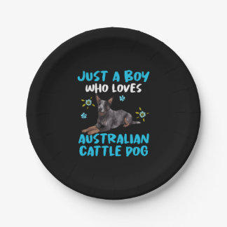 Assiettes En Carton Juste un garçon qui aime le chien de bétail austra