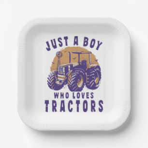 Assiettes En Carton Juste un garçon qui aime les tracteurs et les cami