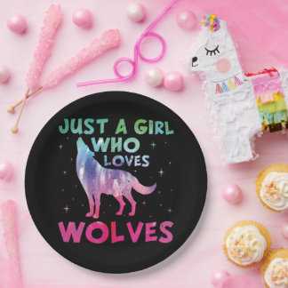 Assiettes En Carton Juste une fille qui aime les loups aquarelle