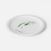 Assiettes En Carton K Monogram Gold Greenery Feuilles Nom élégant (Angle)