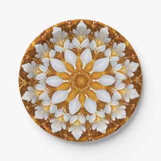 Assiettes En Carton Kaleidoscope à flocon de neige doré