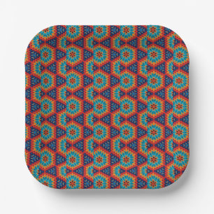 Assiettes En Carton Kaleidoscope géométrique vibre