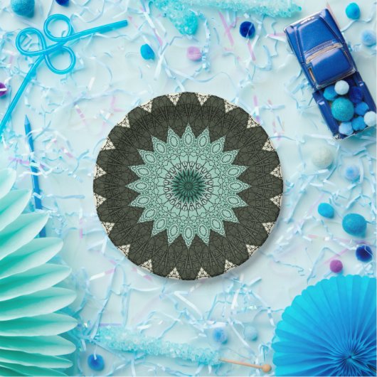 Assiettes En Carton Kaleidoscope Mandala en vert et bleu (Fête)