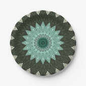 Assiettes En Carton Kaleidoscope Mandala en vert et bleu (Devant)