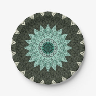 Assiettes En Carton Kaleidoscope Mandala en vert et bleu