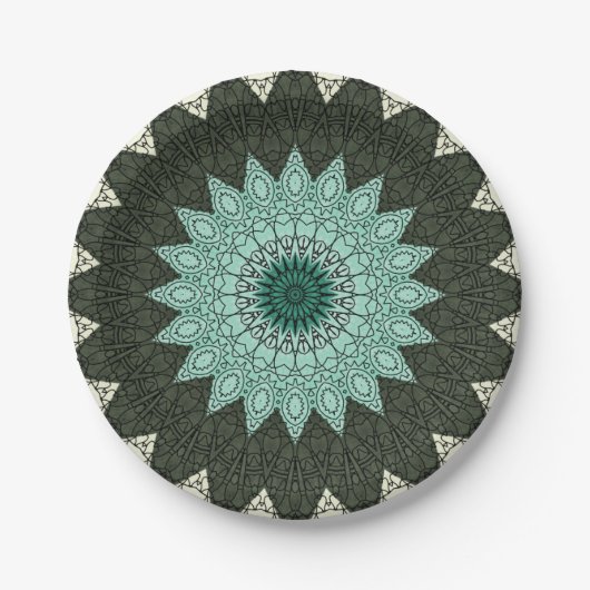 Assiettes En Carton Kaleidoscope Mandala en vert et bleu (Devant)