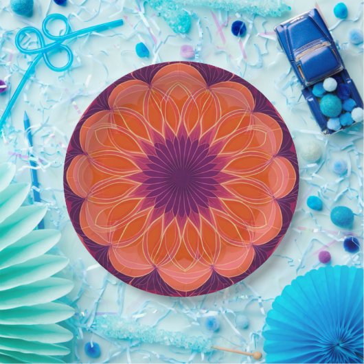 Assiettes En Carton Kaleidoscope orange violet (Fête)