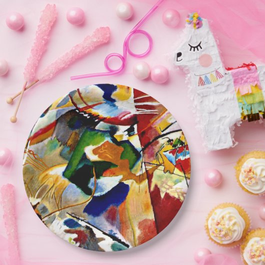 Assiettes En Carton Kandinsky - Peinture avec Centre Vert (Fête)
