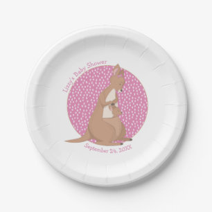 Assiettes En Carton Kangaroo Baby Girl Douche Tan et Motif rose