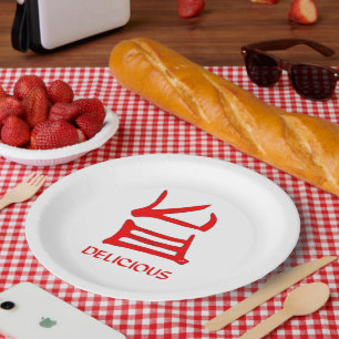 Assiettes En Carton Kanji Delicious Plaques de grand papier rouge