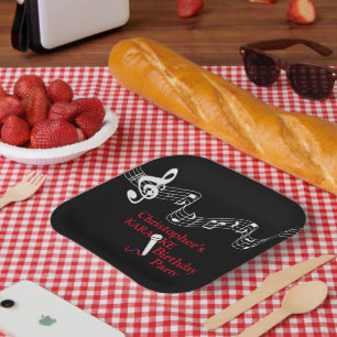 Assiettes En Carton Karaoke Party Échelle musicale Microphone Rouge