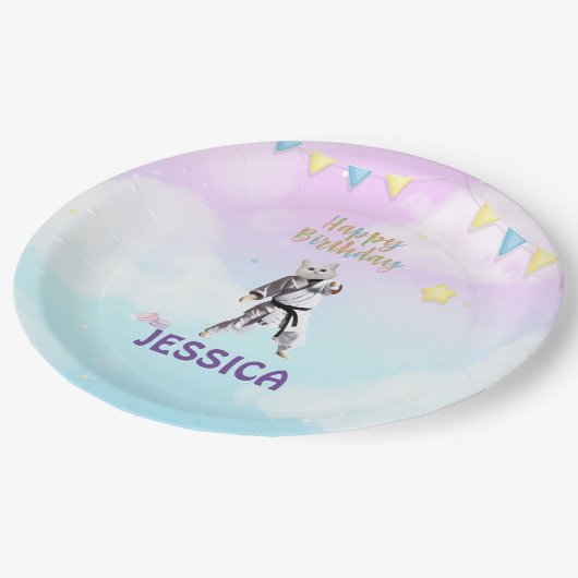 Assiettes En Carton Karate Chat Anniversaire Fête Fille Taekwondo (Angle)