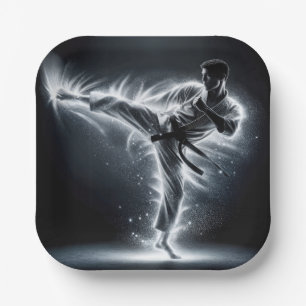Assiettes En Carton Karate Man Avec Neon Energy Light Trails
