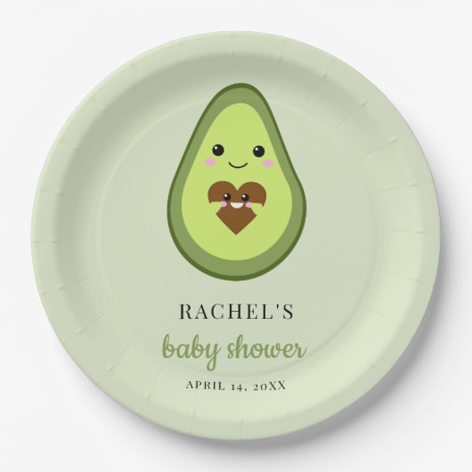 Assiettes En Carton Kawaii Avocado Pregnant Baby shower mou Minimal (Devant)