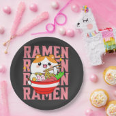 Assiettes En Carton Kawaii Chat manger Ramen (Fête)