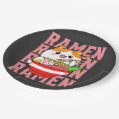 Assiettes En Carton Kawaii Chat manger Ramen (Angle)