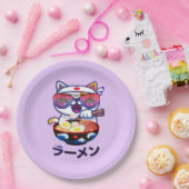 Assiettes En Carton Kawaii Chat Manger Ramen - Jolies nouilles japonai (Fête)