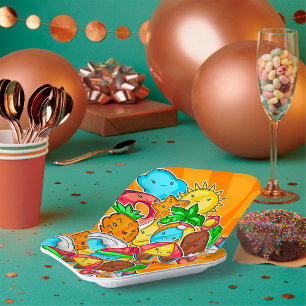 Assiettes En Carton Kawaii Dessins Animés Été Plage et Tropical