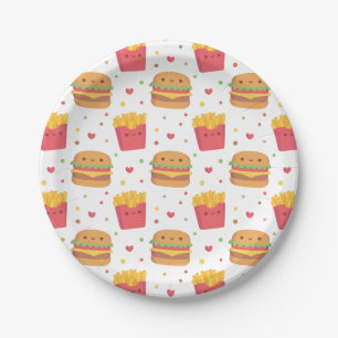 Assiettes En Carton Kawaii Fries et Motif de hamburger