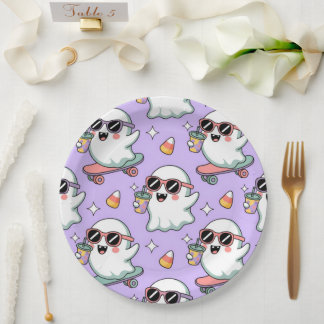 Assiettes En Carton Kawaii Ghost Bubble Tea Motif -Cute Pastel Ghost