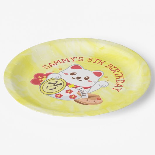 Assiettes En Carton Kawaii Oriental Lucky Chat fête d'anniversaire (Angle)