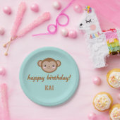 Assiettes En Carton Kawaii Singe fête d'anniversaire bleu vert (Fête)