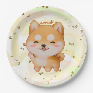 Assiettes En Carton Kawaii Smiling Cartoon Style Shiba Inu