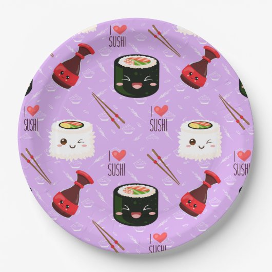 Assiettes En Carton Kawaii Sushi Motif (Devant)