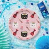 Assiettes En Carton Kawaii Sushi Motif rose clair (Fête)