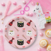 Assiettes En Carton Kawaii Sushi Motif rose clair (Fête)