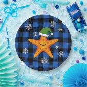 Assiettes En Carton Kawaii Xmas Starfish sur Blue Buffalo Motif (Fête)