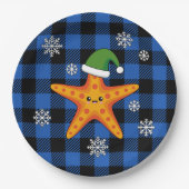 Assiettes En Carton Kawaii Xmas Starfish sur Blue Buffalo Motif (Devant)