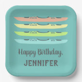 Assiettes En Carton Kayaks couleur Pastel sur Turquoise Personnalisé (Recto)