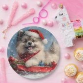 Assiettes En Carton Keeshond Chien dans la corniche laissez-le neiger  (Fête)