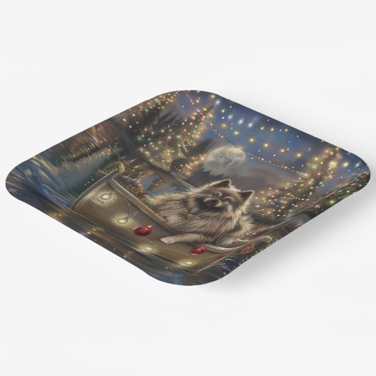 Assiettes En Carton Keeshond Noël Festive Voyage (Angulaire)