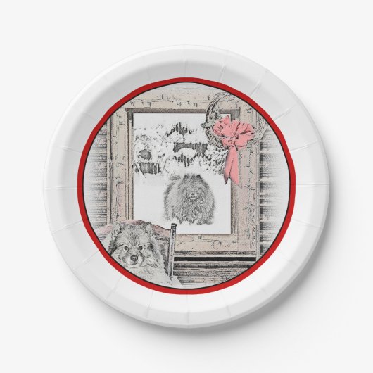 Assiettes En Carton Keeshond Noël hiver fenêtre Peinture Chien Art (Devant)