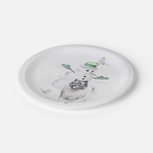 Assiettes En Carton Keeshond Noël Snowman Peinture Chien Art (Angle)