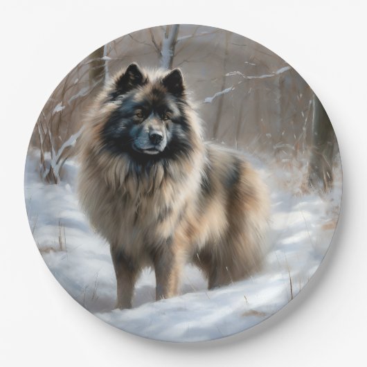 Assiettes En Carton Keeshond Qu'Il Neige Noël (Devant)