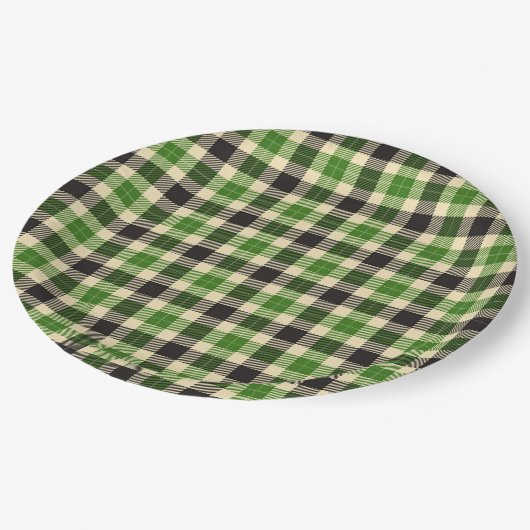 Assiettes En Carton Kelly Plaques de papier tartan vert et noir (Angle)
