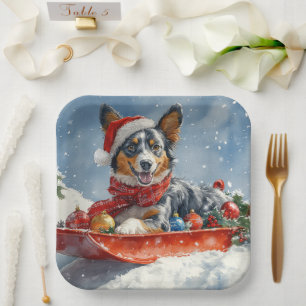 Assiettes En Carton Kelpie australienne dans Sledge laissez-le neiger 