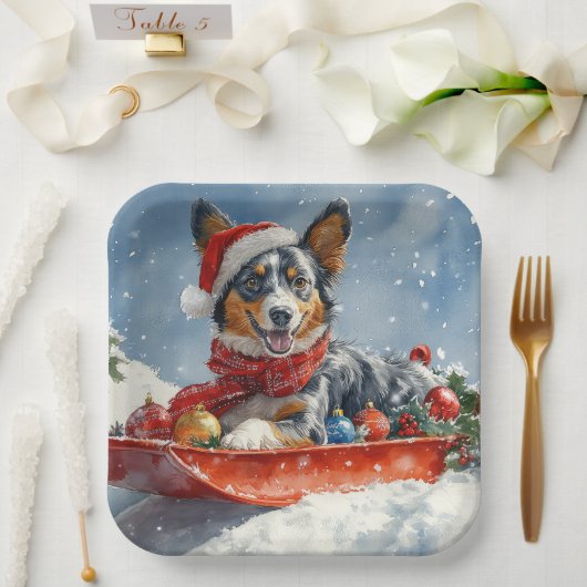 Assiettes En Carton Kelpie australienne dans Sledge laissez-le neiger (Mariage)