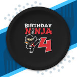 Assiettes En Carton Kids Birthday Ninja<br><div class="desc">This Birthday Ninja 4 makes a parfaite venin pour un 4 ans de fête du vieux ninja birthday. "It feese the Japanese Symbole for Ninjutsu with a cartoon ninja doing a karate kick that the birthday or girl will love" This ninja birthday design for boys and girls is a perfect...</div>