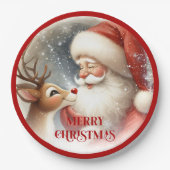 Assiettes En Carton Kids Christmas Plates with Cute Santa and Rudolph (Devant)